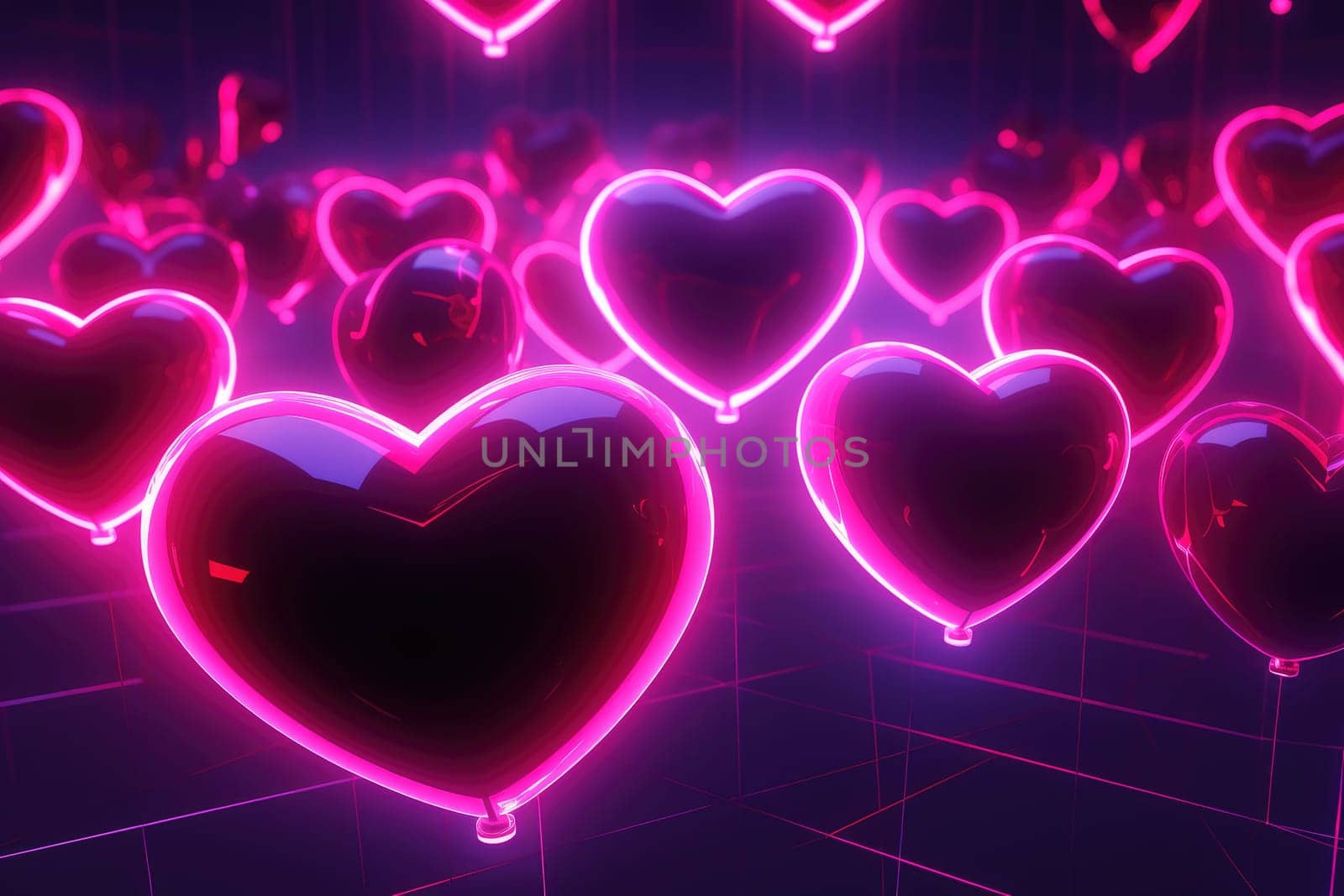 a pink neon light with hearts of heart, romantic frame background Generative AI by matamnad