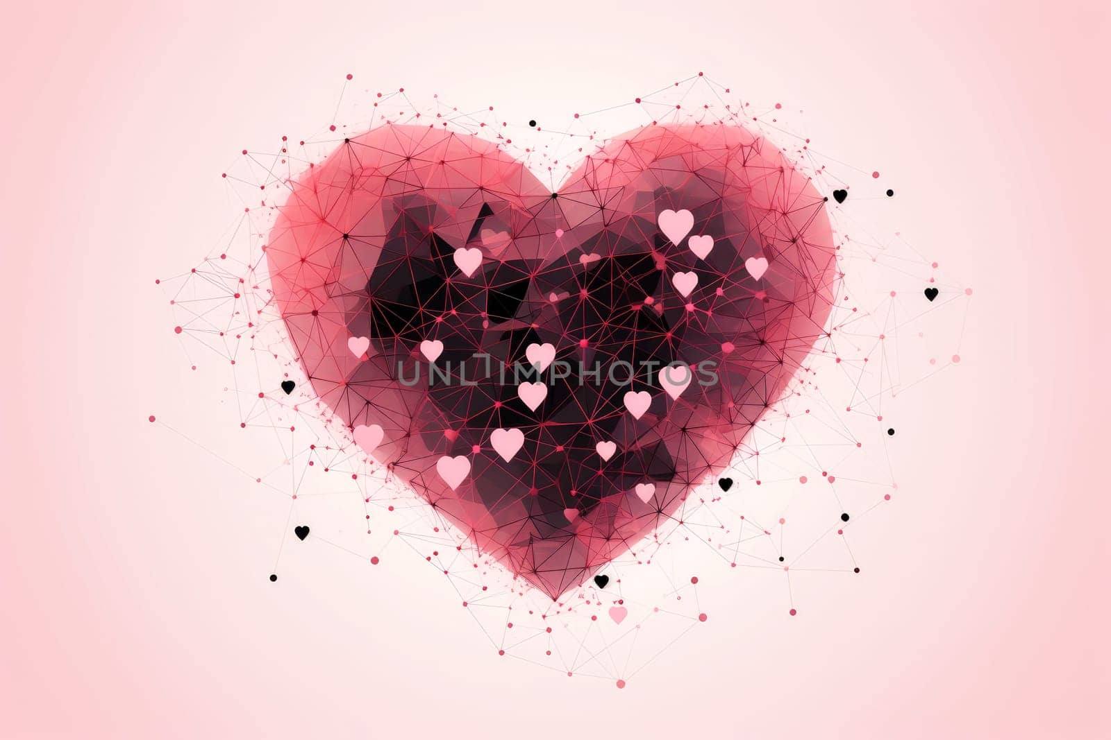 a black heart with red hearts on pink backgroud . AI generative.