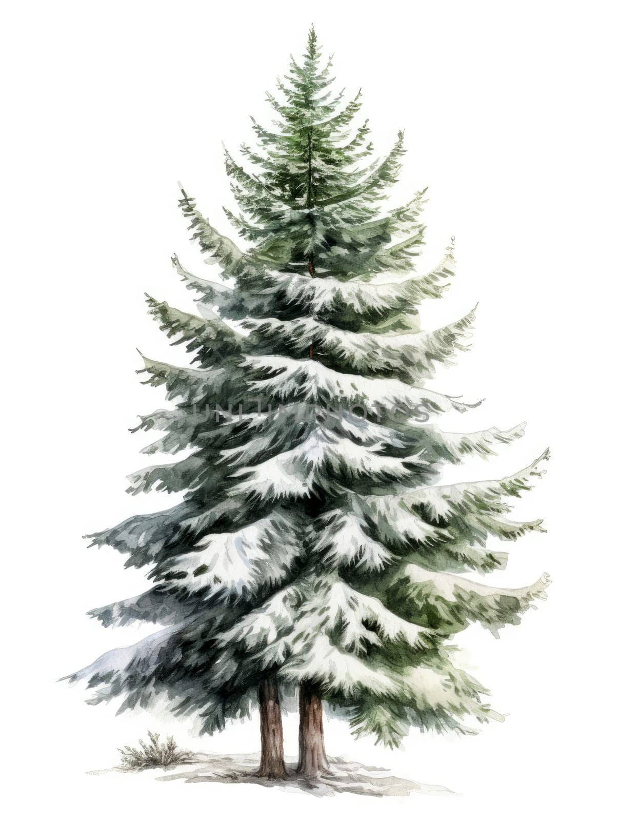Christmas tree covered snow .isolated on white background. Generated by AI..
