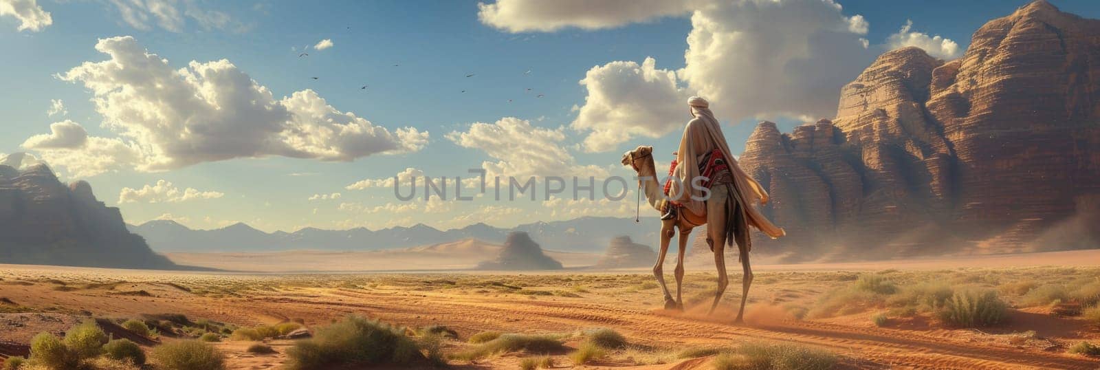 Camel in the Foreground of a Desert Scene. Generative AI. by but_photo
