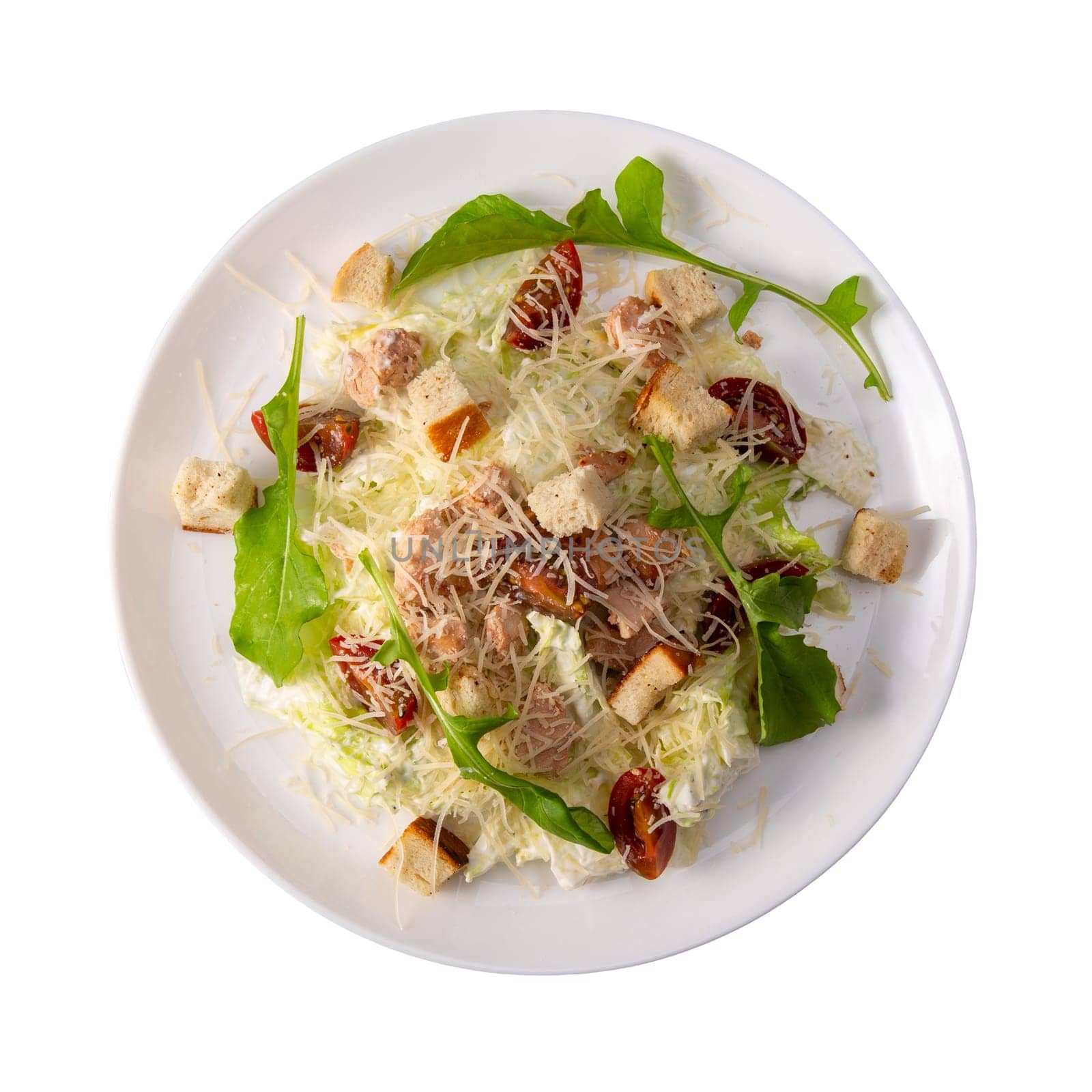 Plate with Traditional Caesar Salad with Chicken and Bacon by BY-_-BY