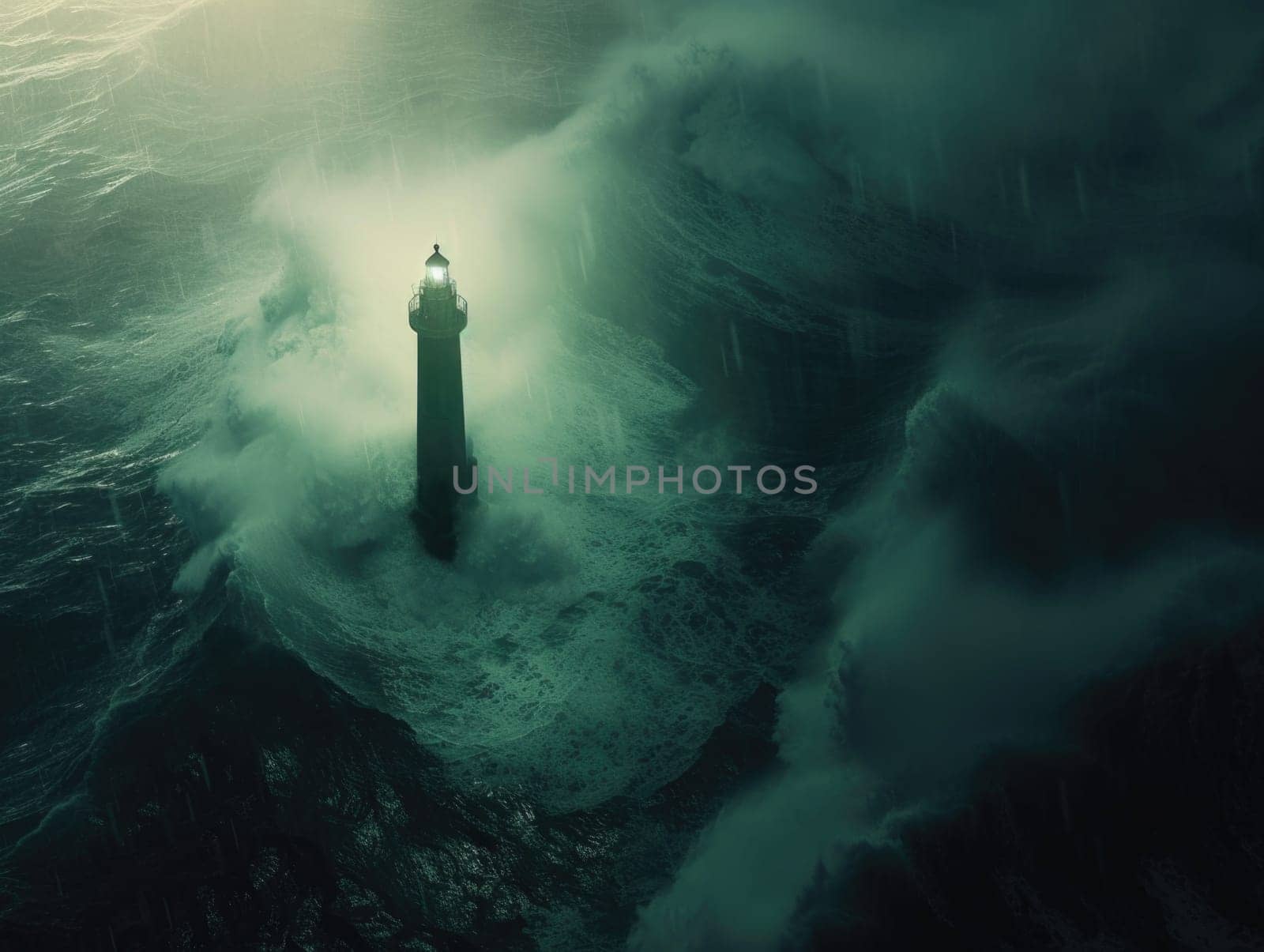 Majestic Lighthouse Standing Tall in Vast Ocean Waters. Generative AI. by but_photo