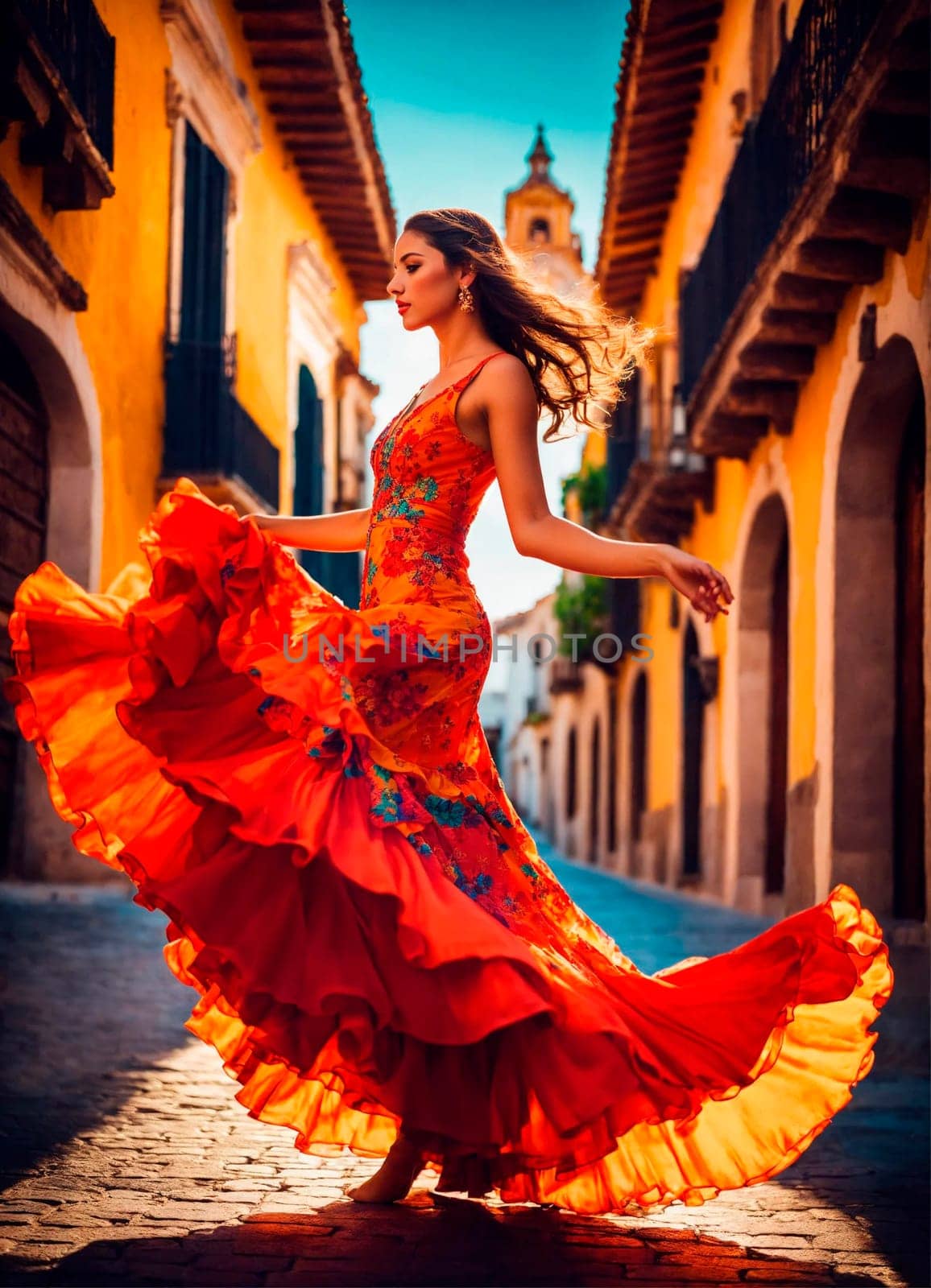 girl dancing flamenco dance. Selective focus. people.