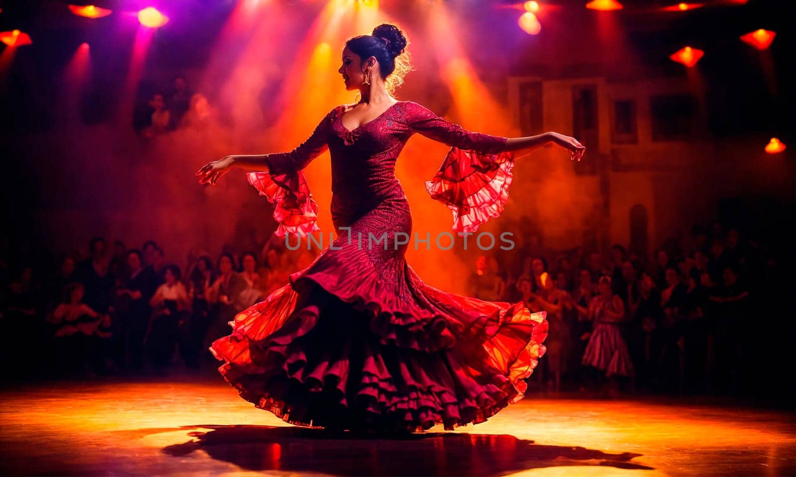 girl dancing flamenco dance. Selective focus. people.