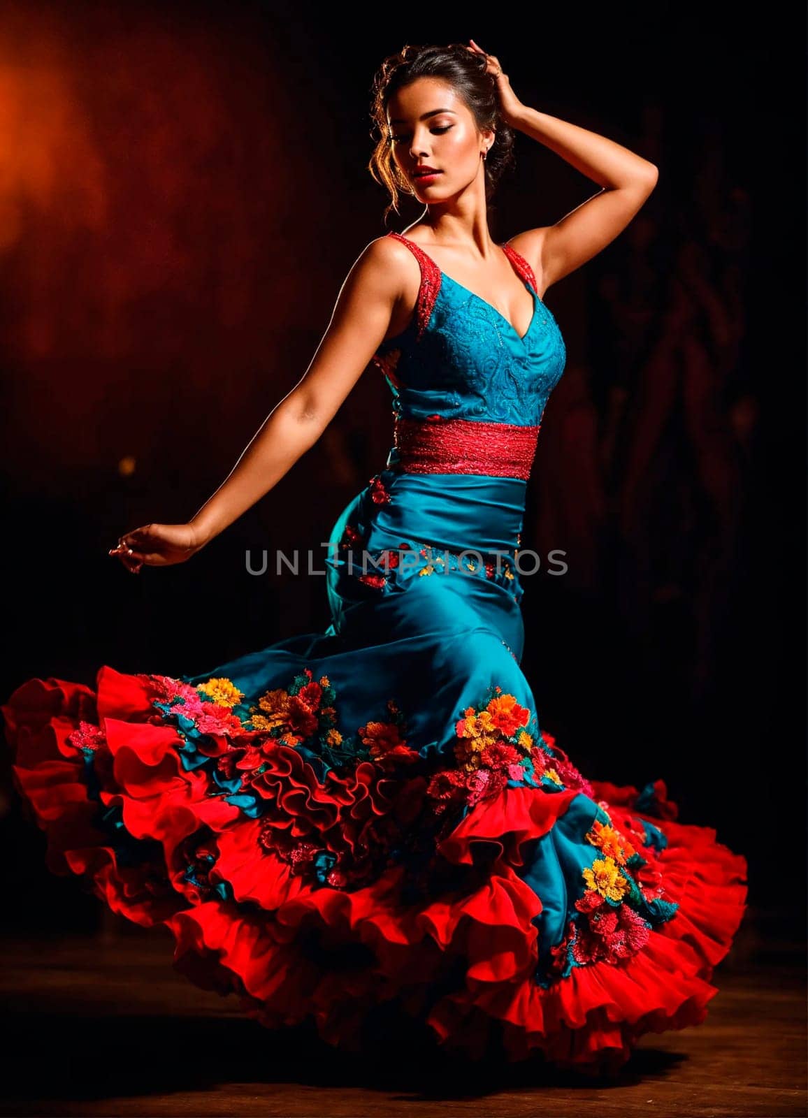 girl dancing flamenco dance. Selective focus. people.