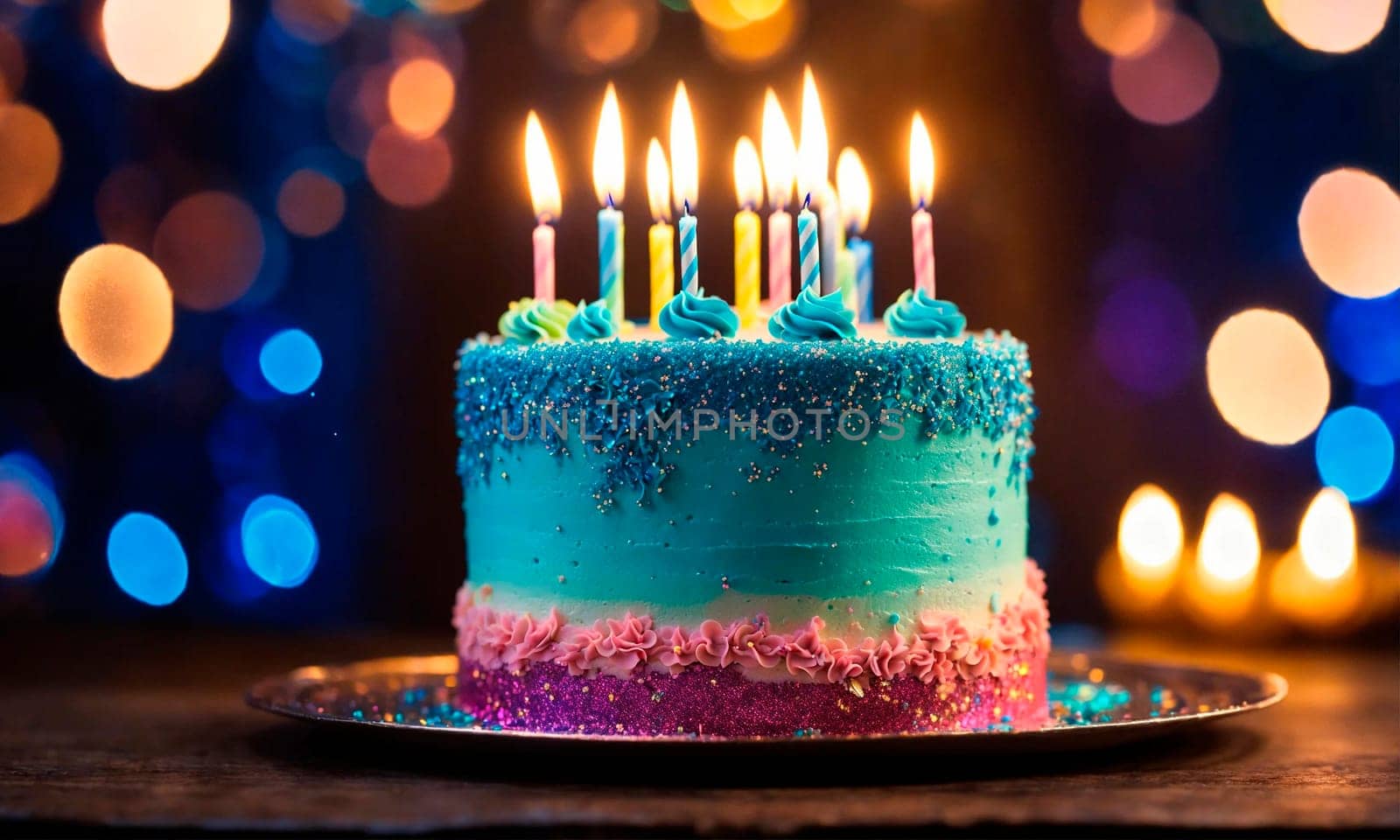 birthday cake with candles. Selective focus. happy.