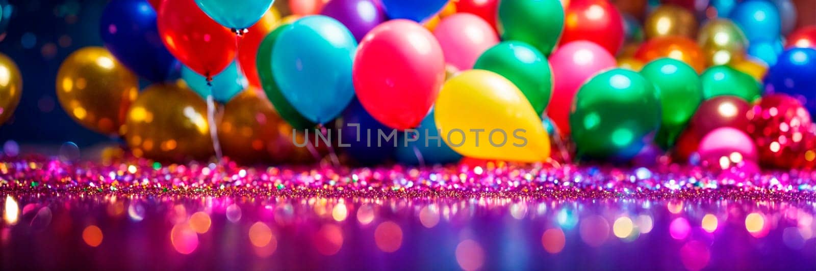 airy multi-colored holiday balloons. Selective focus. by yanadjana