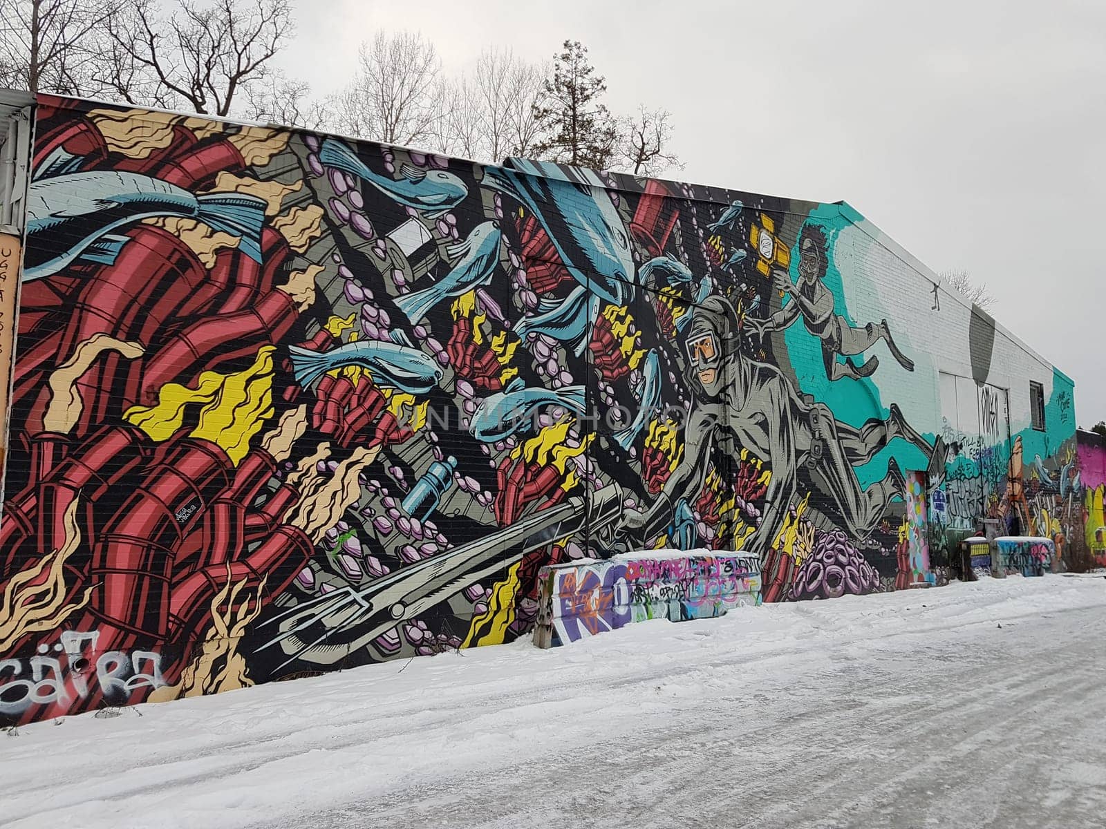 Stockholm, Snosatra, Sweden, January 01 2024. Graffiti exhibition on the outskirts of the city.