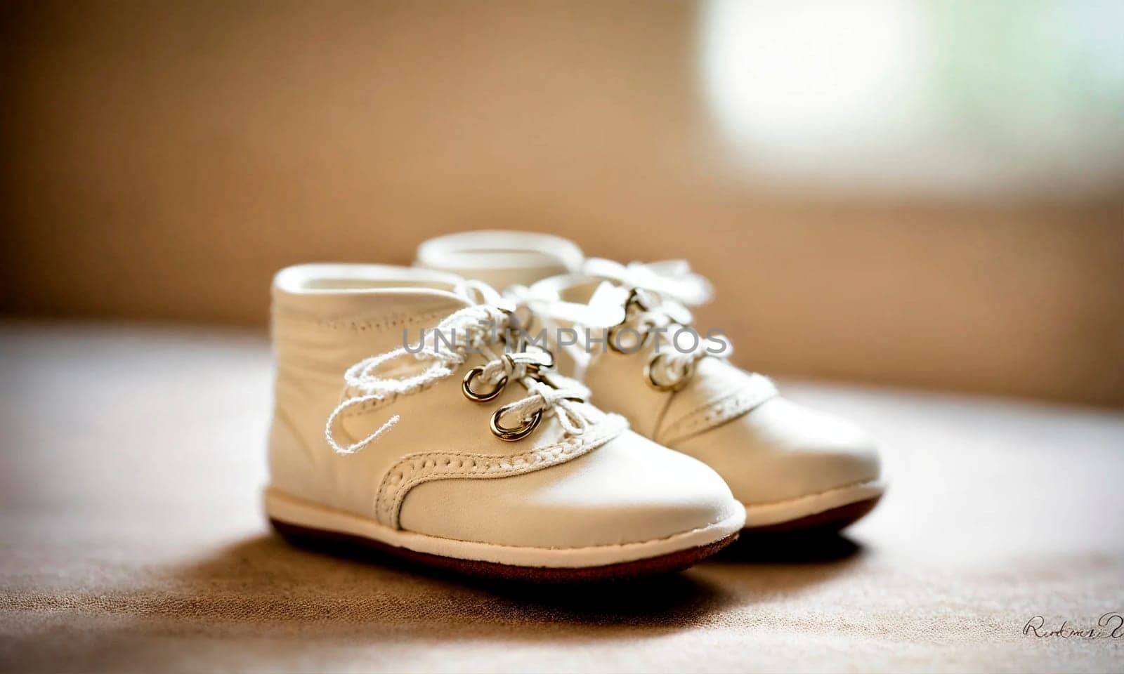 baby booties and a cross for baptism. Selective focus. white.