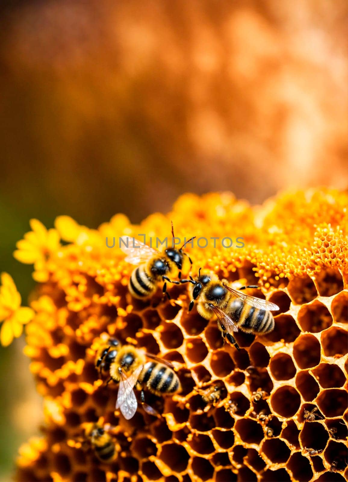 bees collect honey in a flower meadow honeycomb. Selective focus. nature.