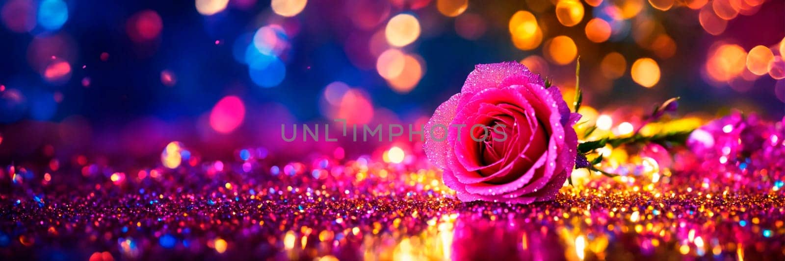 glowing beautiful rose on a shining background. Selective focus. nature.