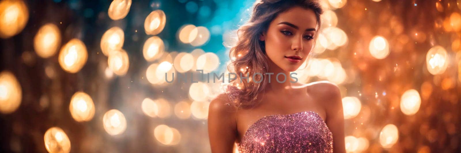 girl in a shiny evening dress. Selective focus. people.