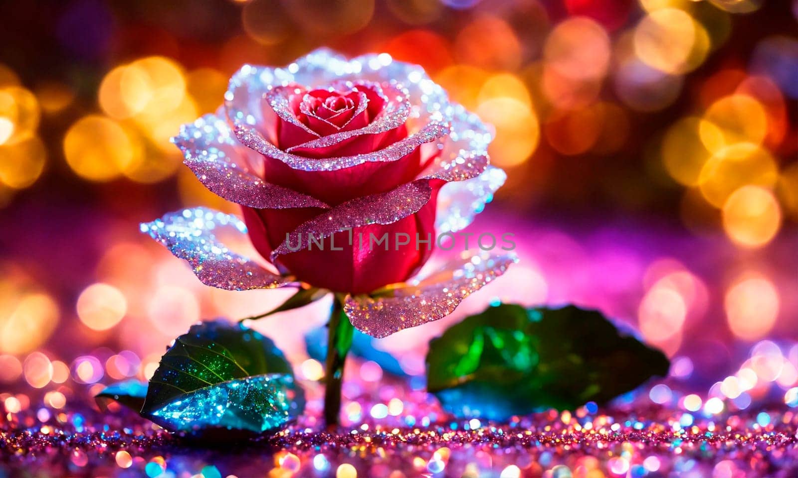 glowing beautiful rose on a shining background. Selective focus. nature.