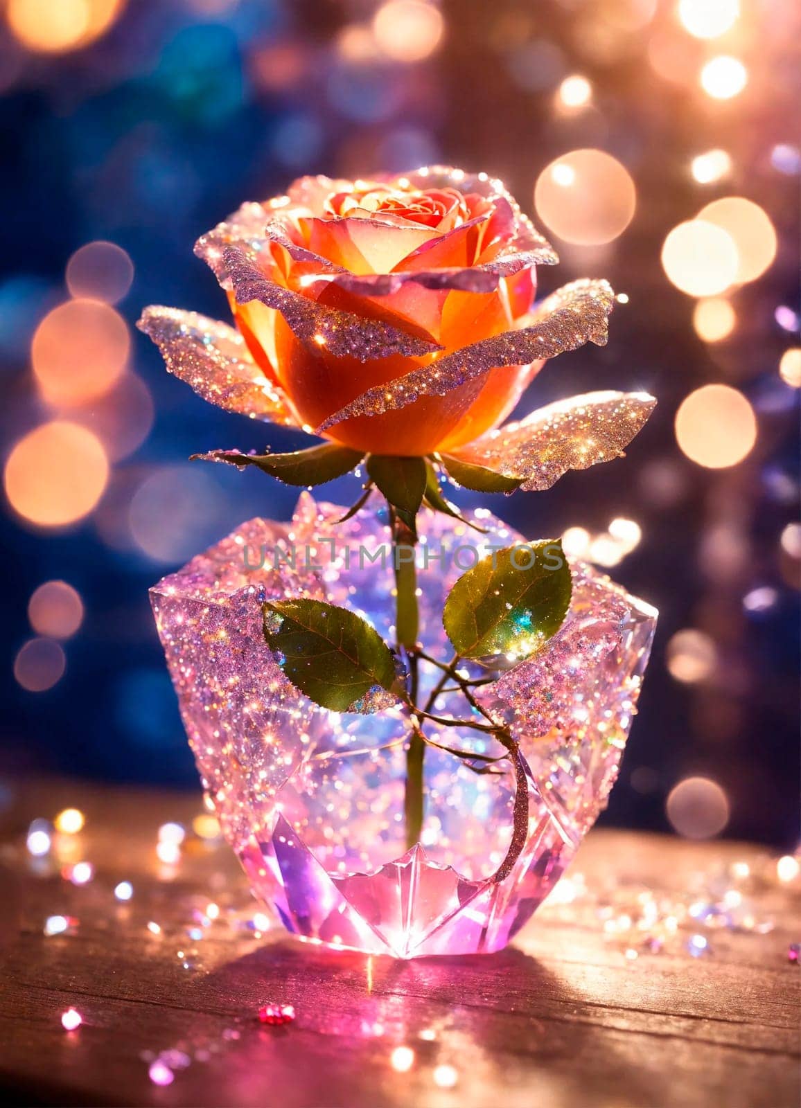 glowing beautiful rose on a shining background. Selective focus. nature.