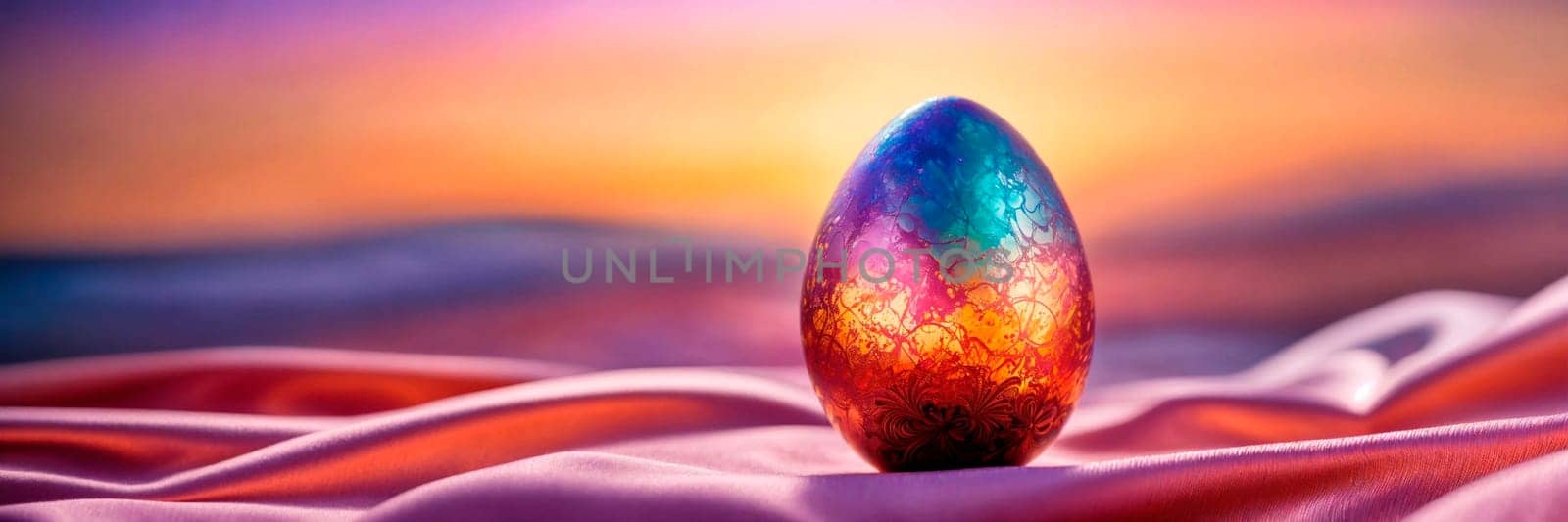 holographic Easter eggs on a shiny background. Selective focus. by yanadjana