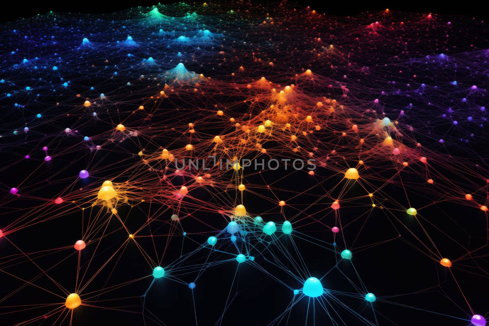 Futuristic Background of Artificial Intelligence Neural Networks. Black Background. Generative AI. by matamnad