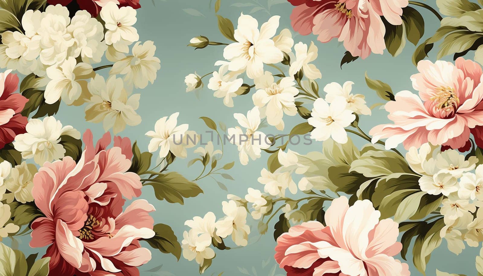 Seamless pattern tile background flowers and floral leaves plants. High quality photo