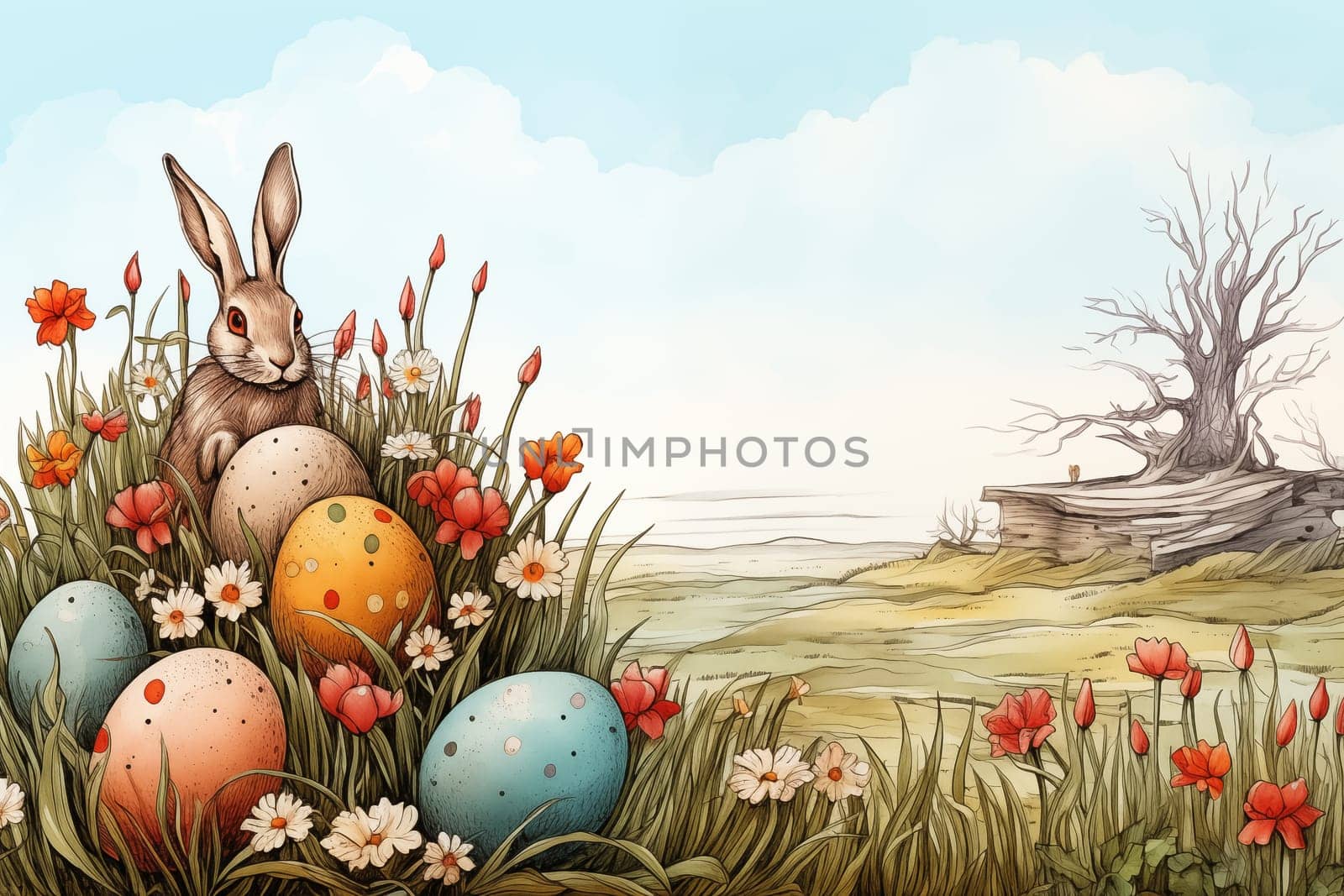 Easter background, Ink Illustration by Nadtochiy