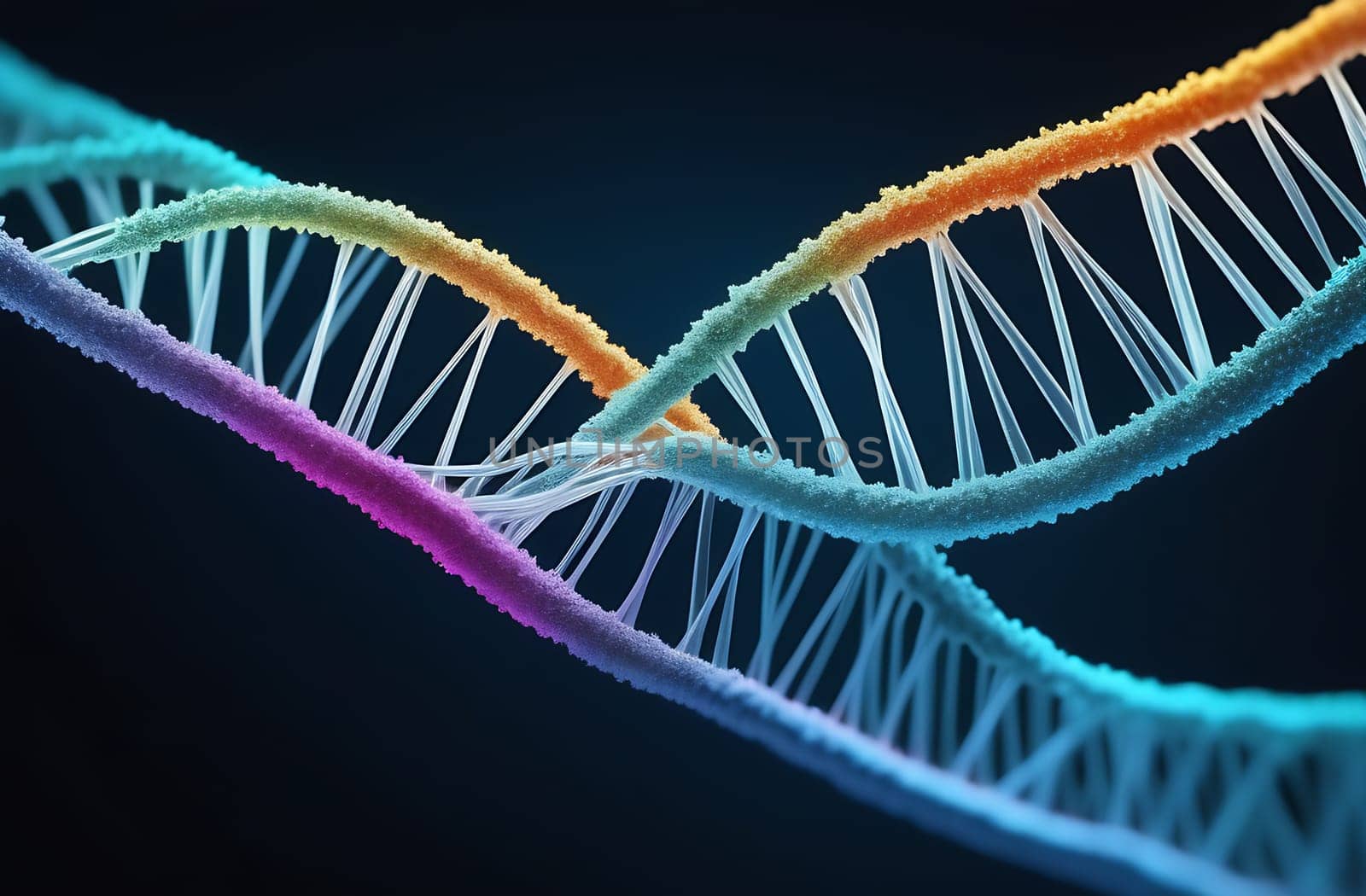 CRISPR technology, genetically modified DNA consisting of straight repeating sequences, the concept of the invention on a blue background.