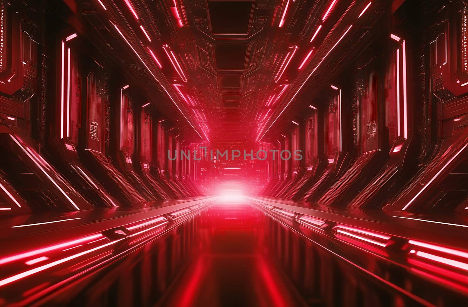 Abstract futuristic corridor or tunnel background, red neon light by claire_lucia