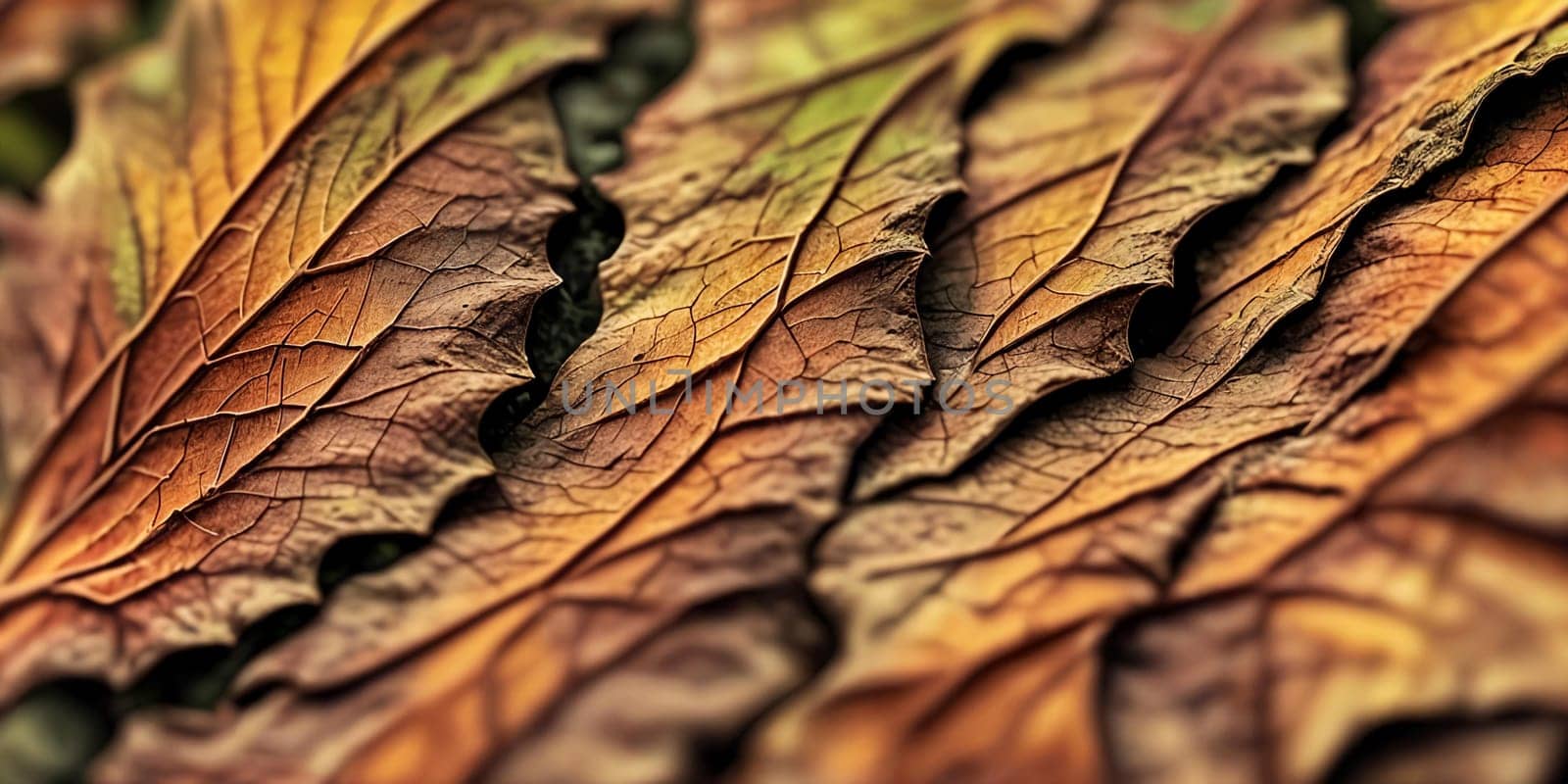 Intricate patterns and textures of leaves close-up. Generative AI