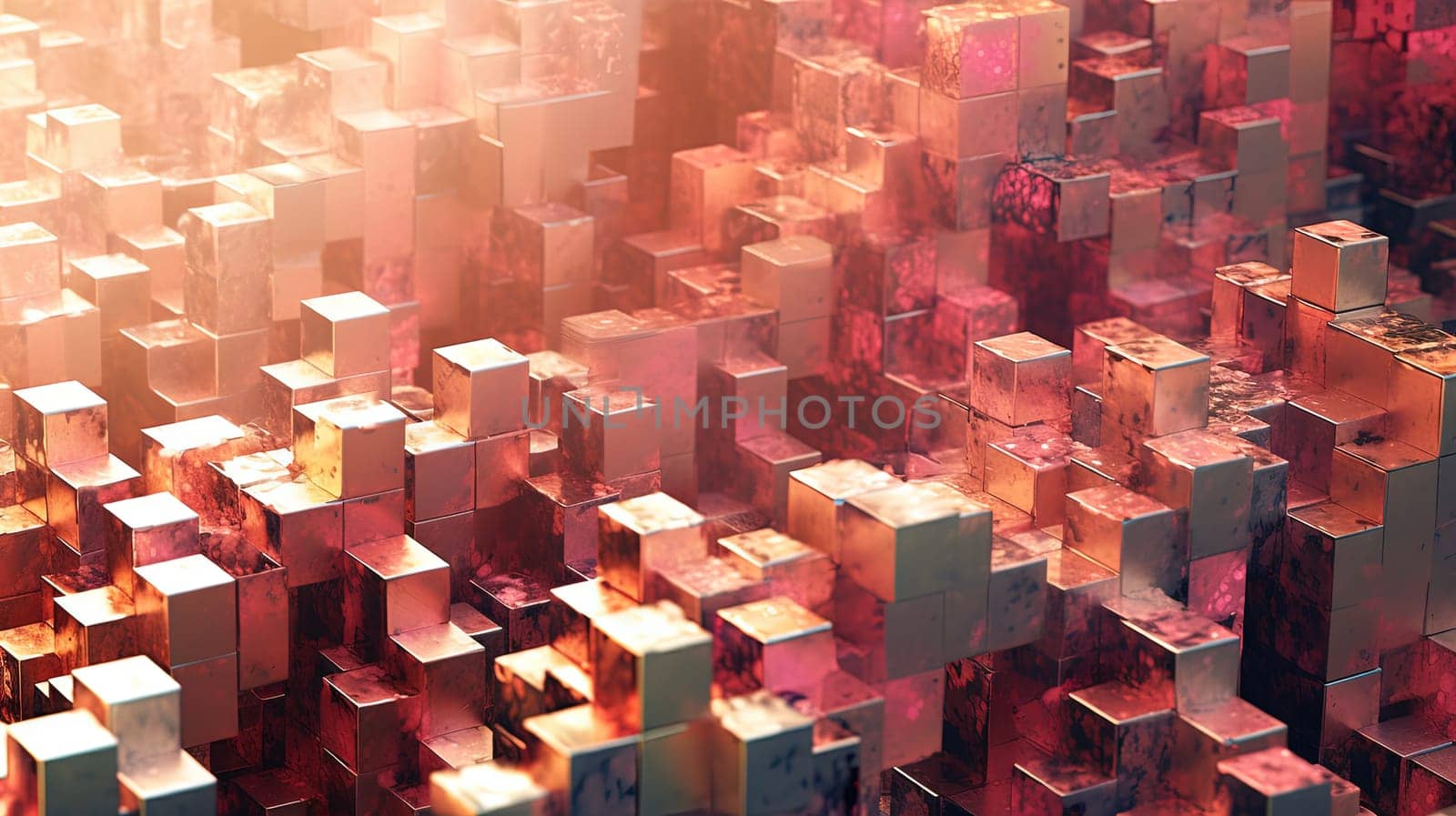 Abstract background with structure of cubes. Colorful cubes texture for technology backdrop. Generated AI. by SwillKch