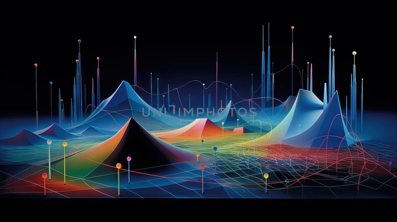 Abstract business graph in mountain style. Data connection concept element for business. Generated AI