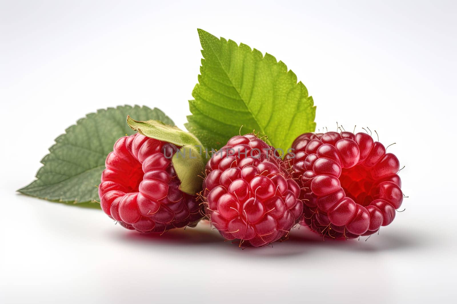 Raspberry on white background. Juicy red berry, fresh and sweet. Generated AI. by SwillKch