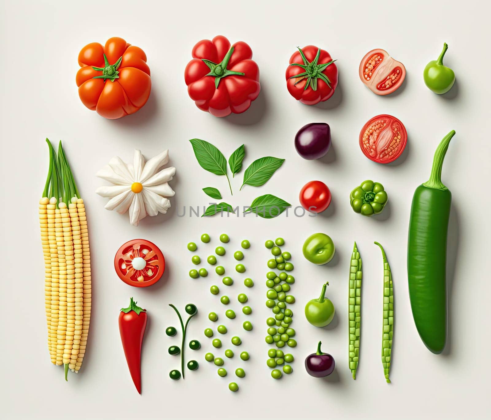 Fresh vegetables for cooking. Set of juicy vegetables on white background. Generated AI. by SwillKch