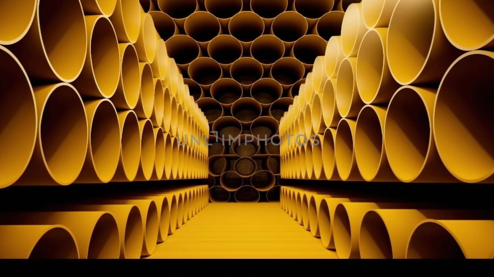 Industrial plant background with shiny pipes. Generated AI