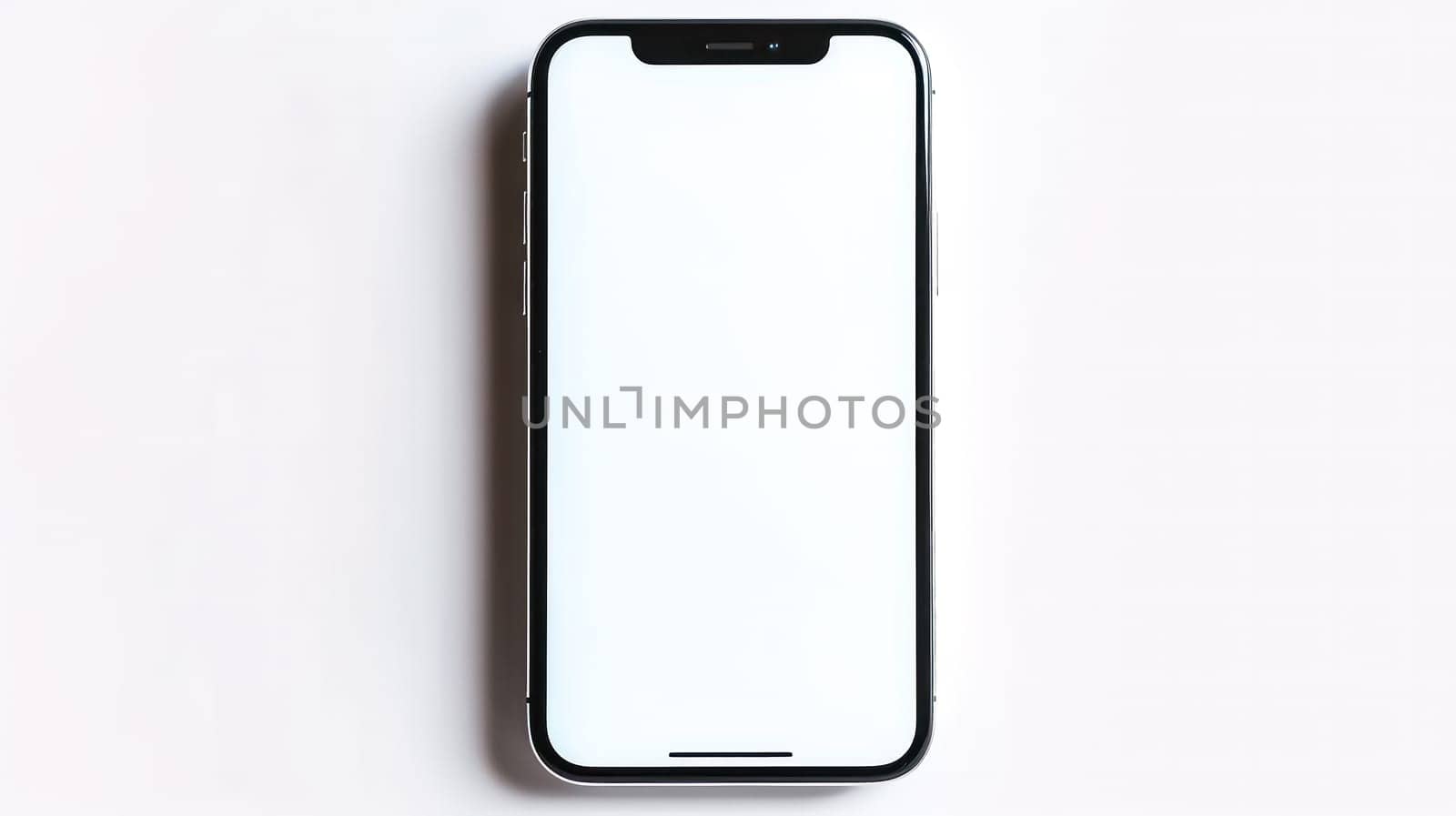 Mockup of a phone with a blank white screen, perfect for showcasing app designs, website layouts, or digital content in a professional manner.