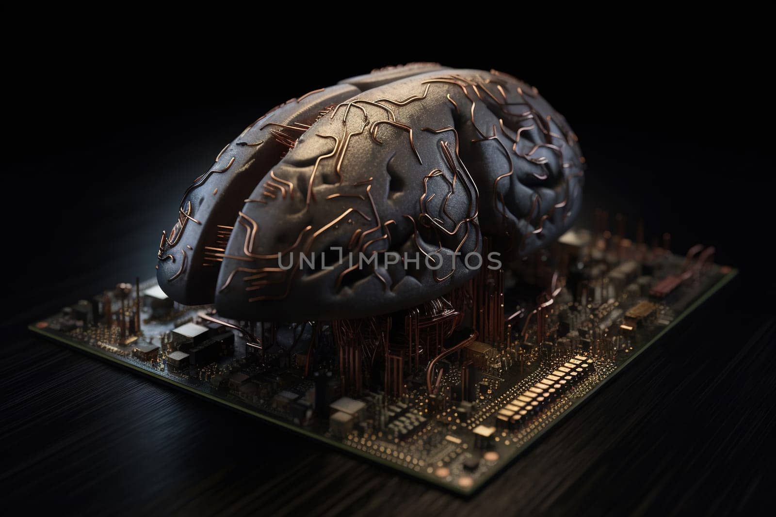 Artificial intelligence science concept with technological AI brain on the circuit board. Generated AI. by SwillKch