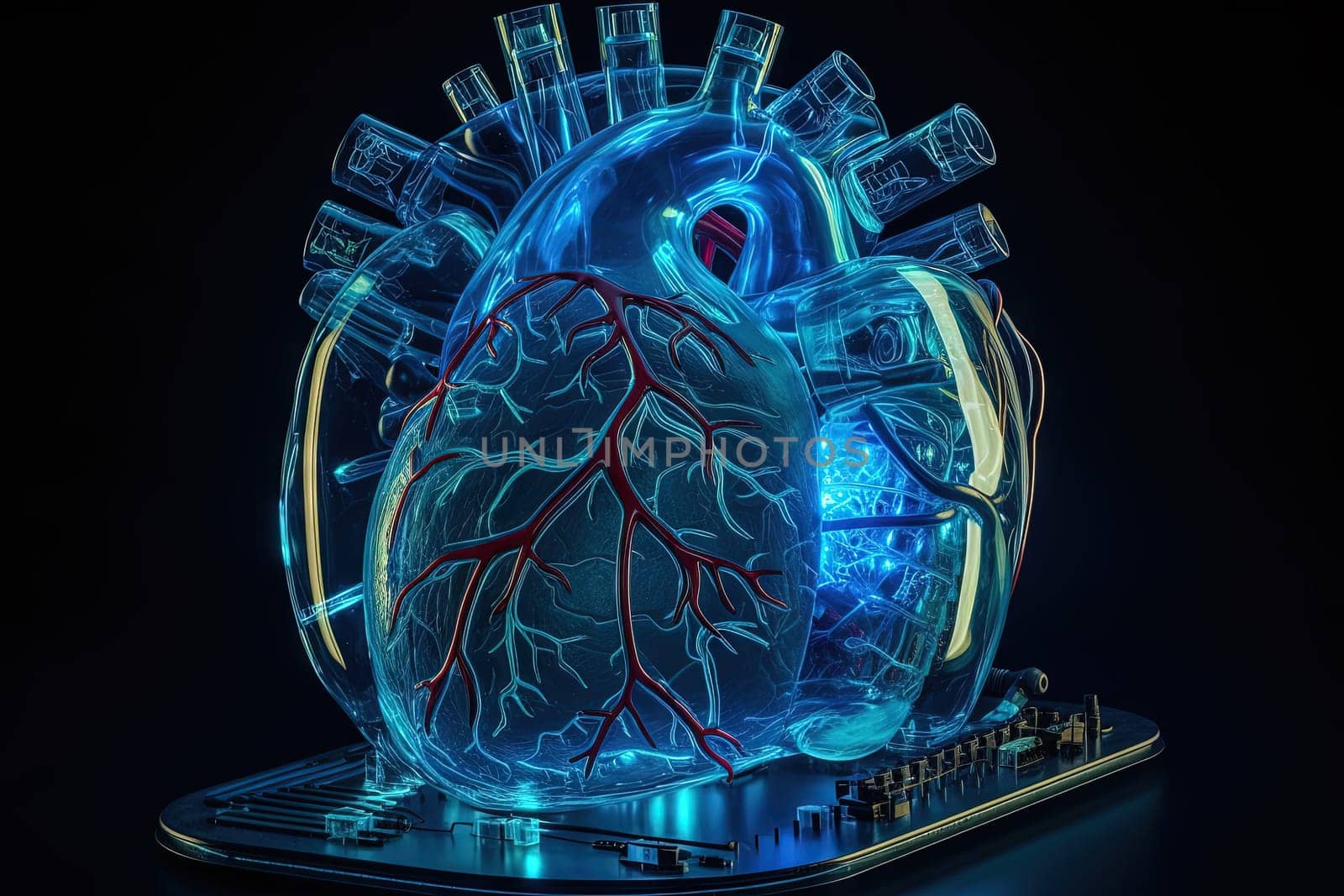 Technological heart concept for healthcare or digital motor idea. Generated AI. by SwillKch