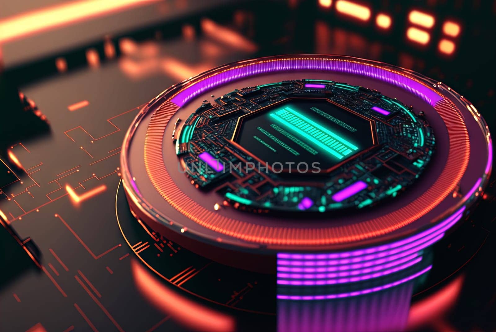 Technology abstract with shiny elements. HUD background with scientific and tech or data interface concept. Generated AI. by SwillKch