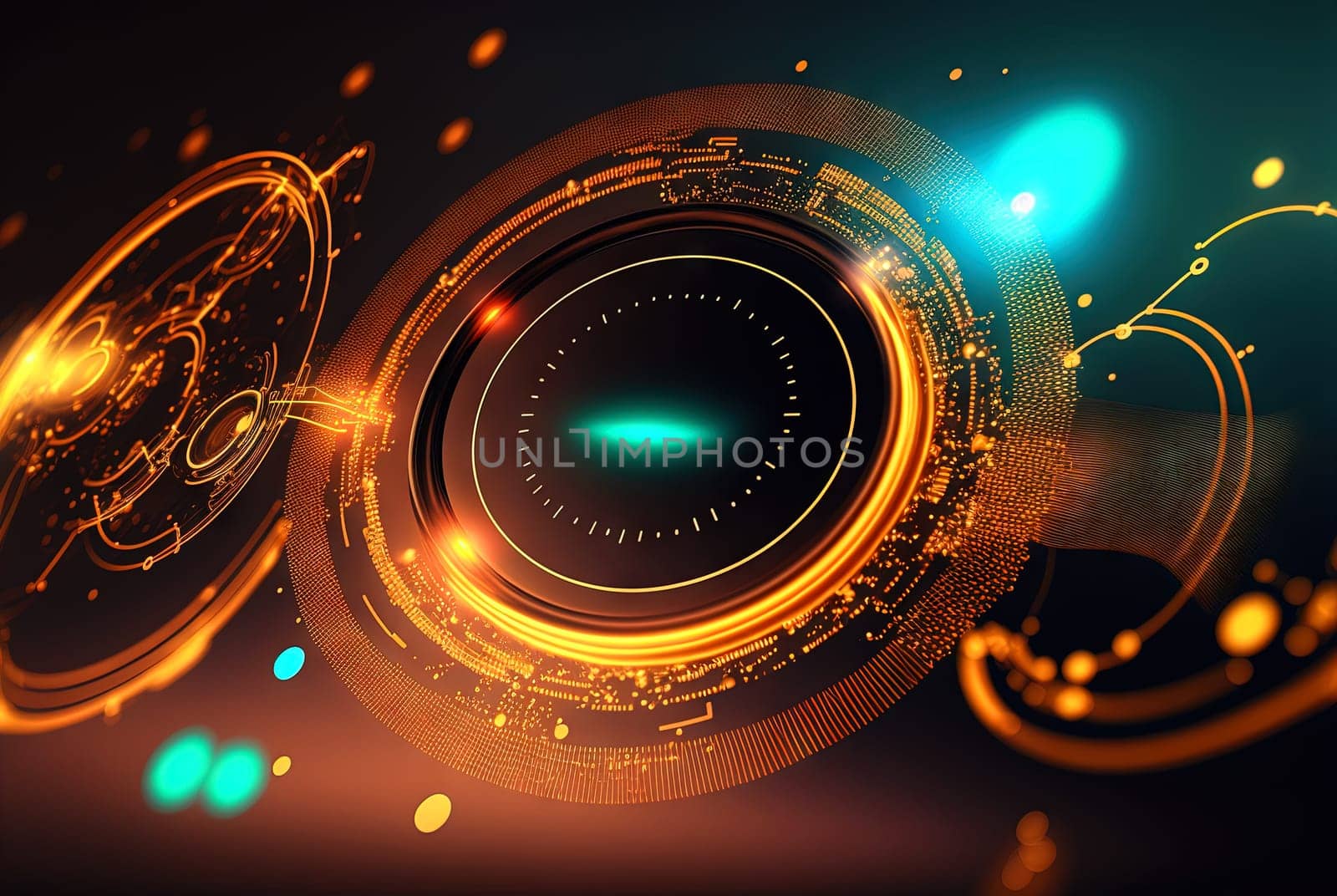 Technology abstract with shiny elements. HUD background with scientific and tech or data interface concept. Generated AI. by SwillKch