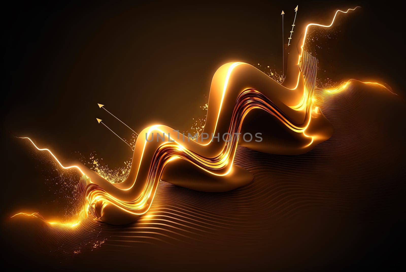 Technology abstract with shiny data wave flow. Science concept with glowing wires connected on futuristic background. Generated AI. by SwillKch