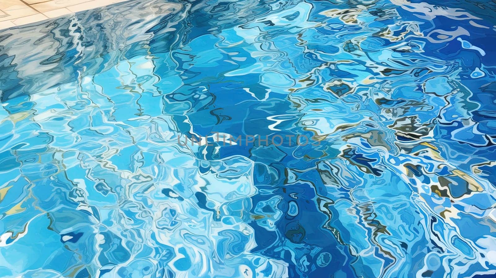 Ripples on the blue pool water. Shiny waves of clean pool water. Generated AI