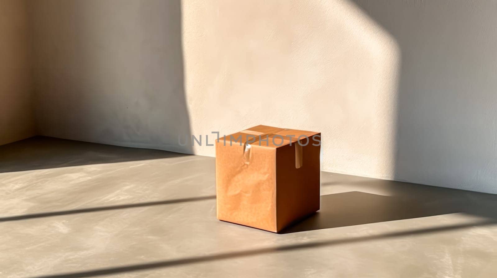 An empty cardboard box casting a shadow with a window cutout by Alla_Morozova93