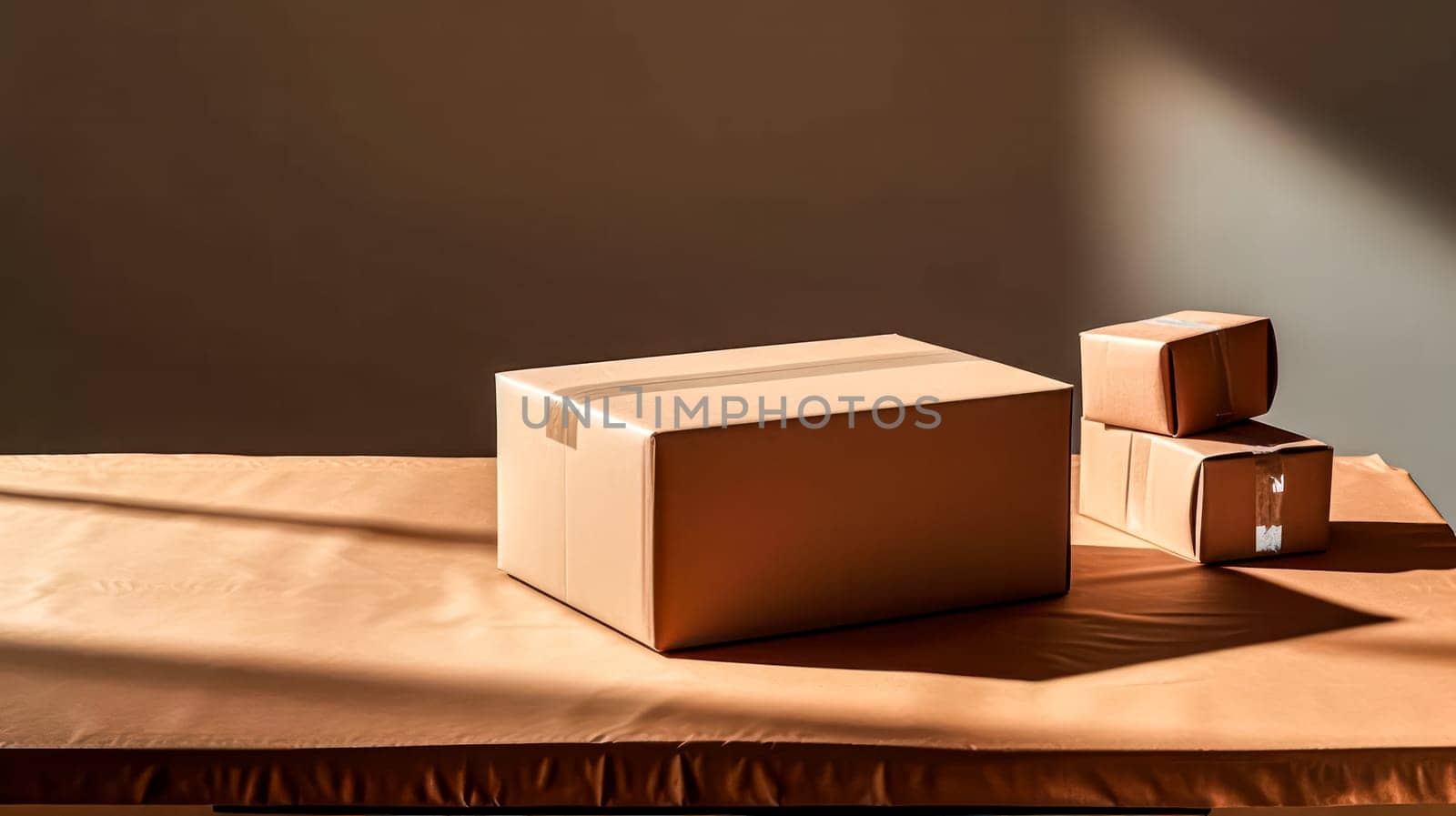An empty cardboard box casting a shadow with a window cutout by Alla_Morozova93