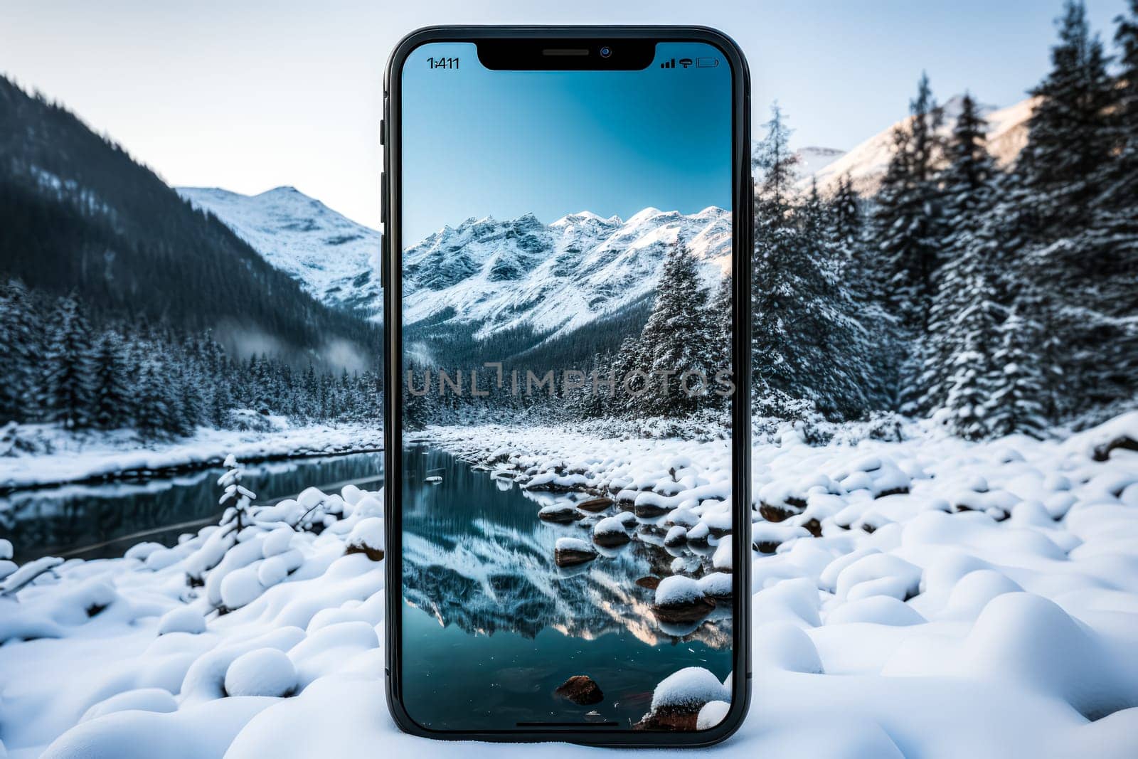 A smartphone featuring a beautiful screen saver, adding a touch of elegance and style to modern digital devices. Ideal for technology themed designs.