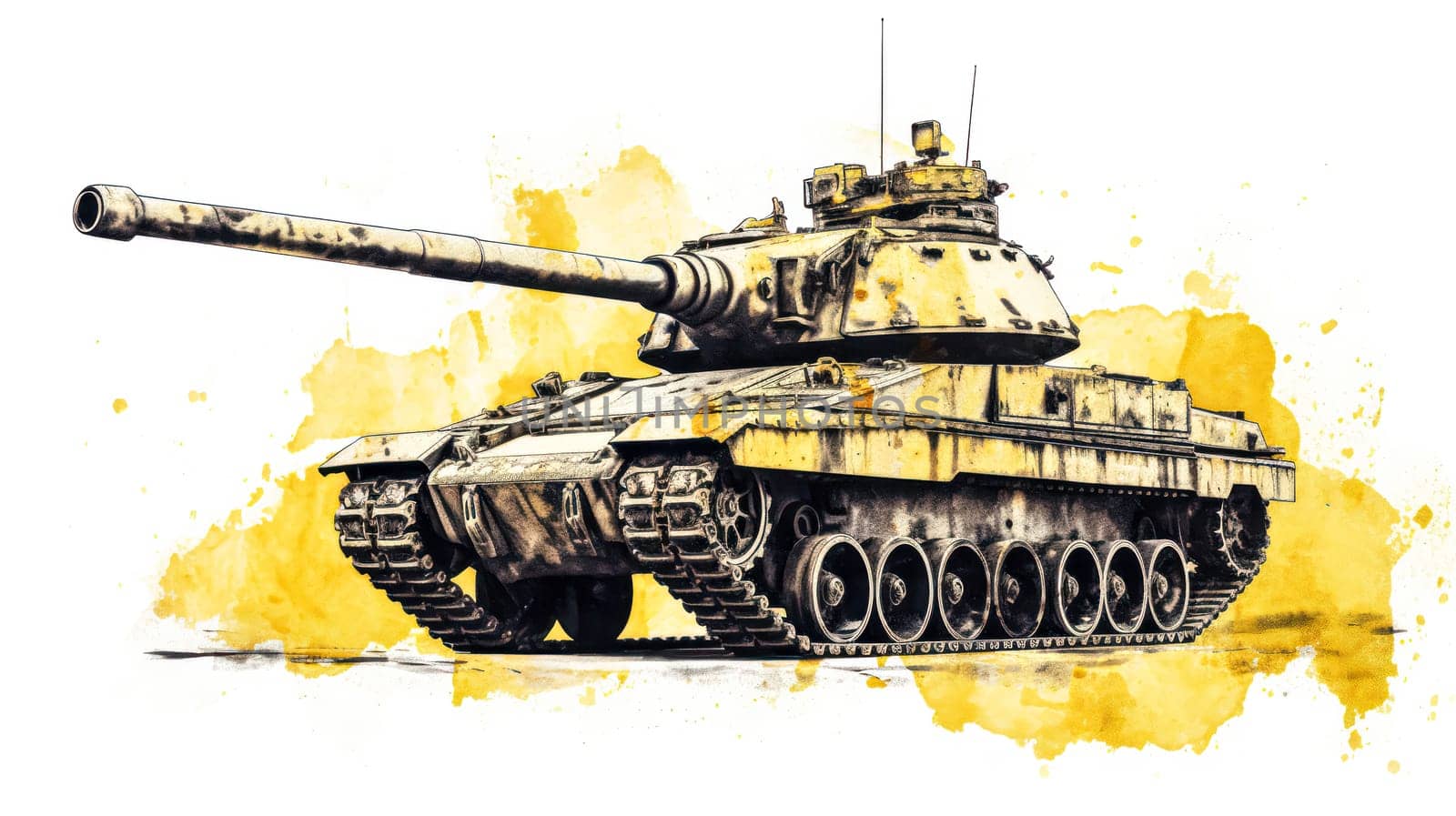 A striking watercolor sketch of a tank with yellow gray lines by Alla_Morozova93