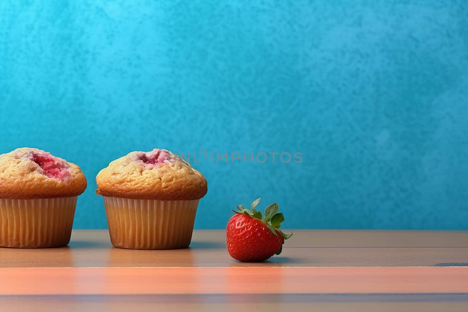 A vanilla cupcake topped with cream and strawberry