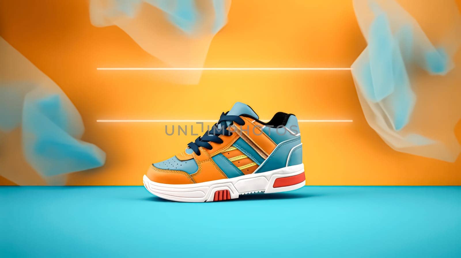 Stylish and trendy new sneakers showcased against a vibrant and bright background, perfect for fashion and footwear themed designs.