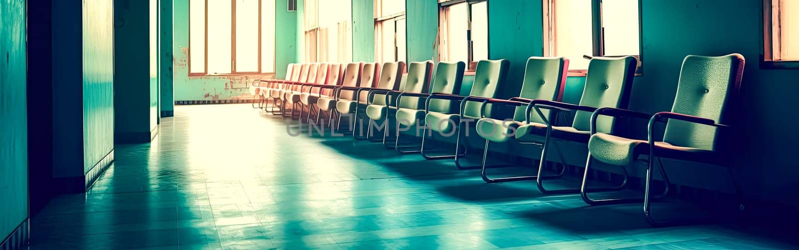 Aesthetic and clean modern clinic or vet waiting room with an empty poster, offering a welcoming atmosphere for patients and their owners.