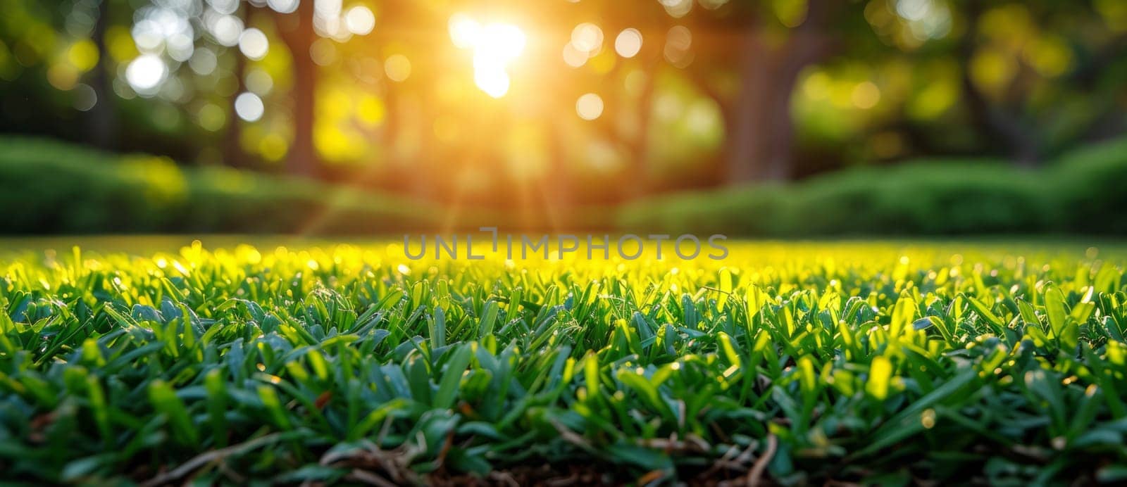 Green grass and sunlight banner background by NataliPopova