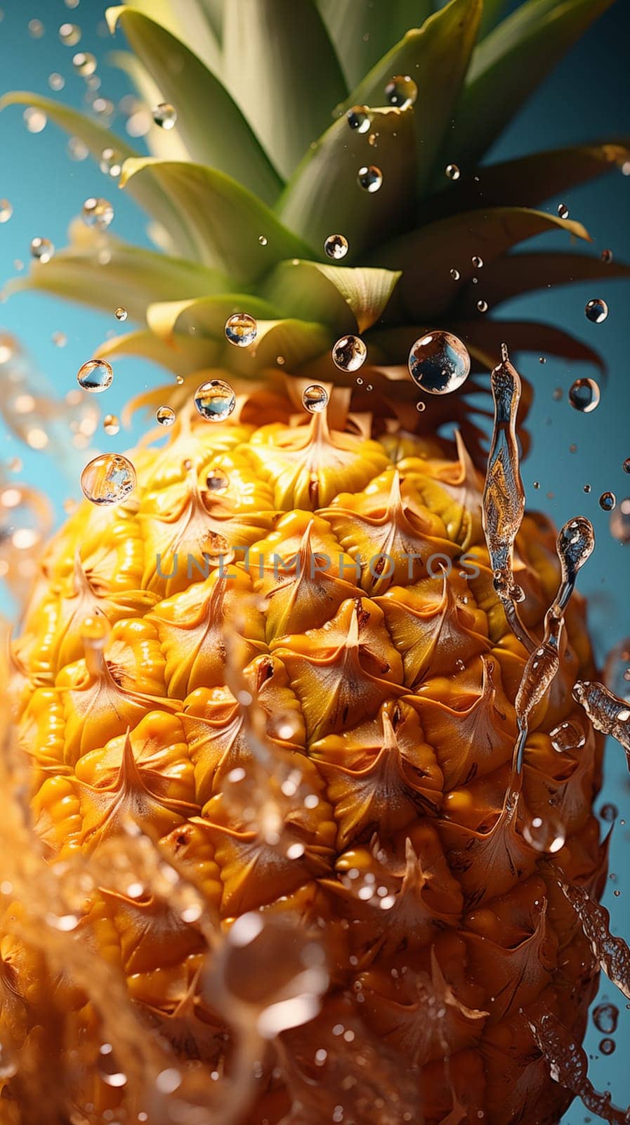 Close up of fresh fruit pineapple under water, with air bubbles by Zakharova
