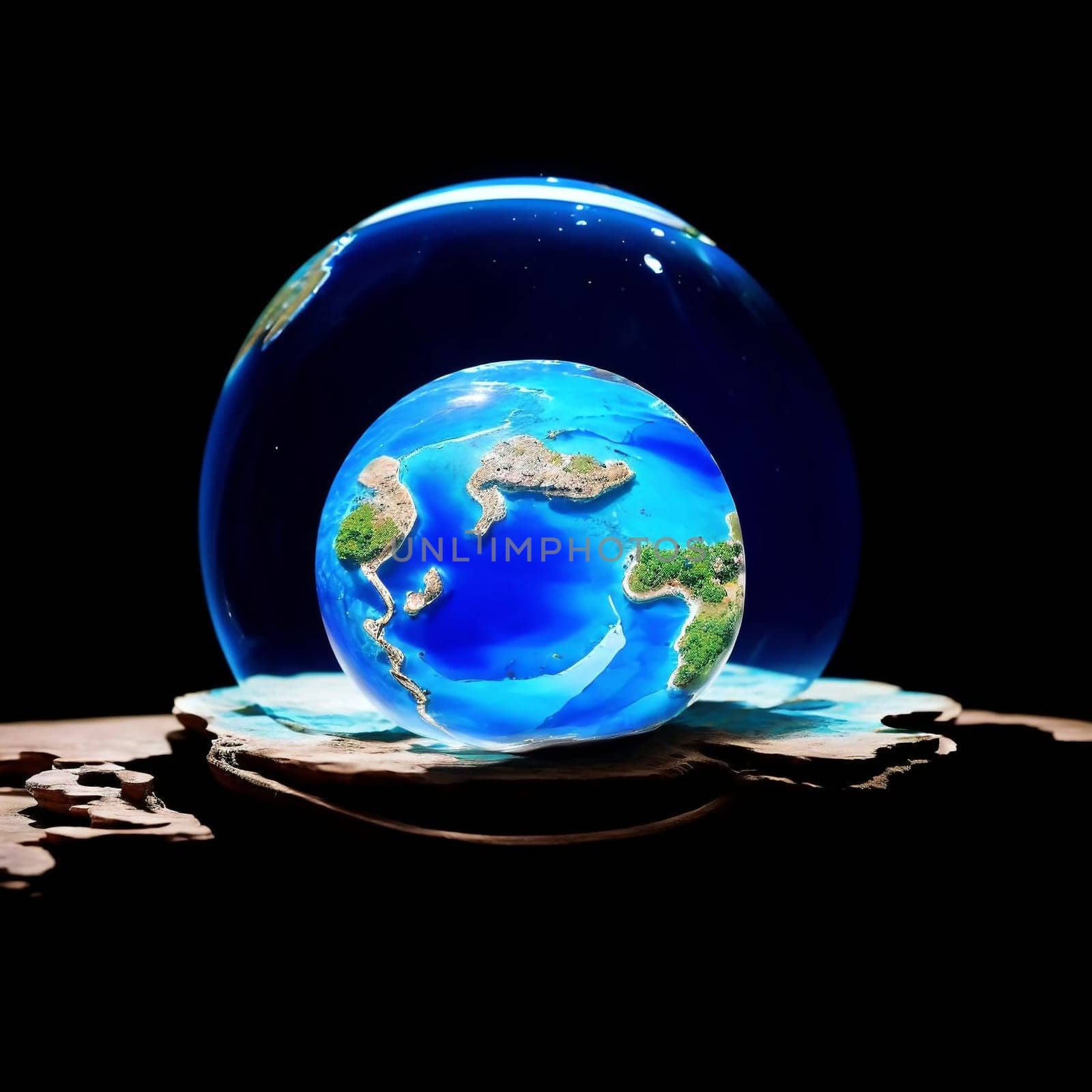 The globe is covered with glass transparent glass protection. Protection from damage. AI generated image.