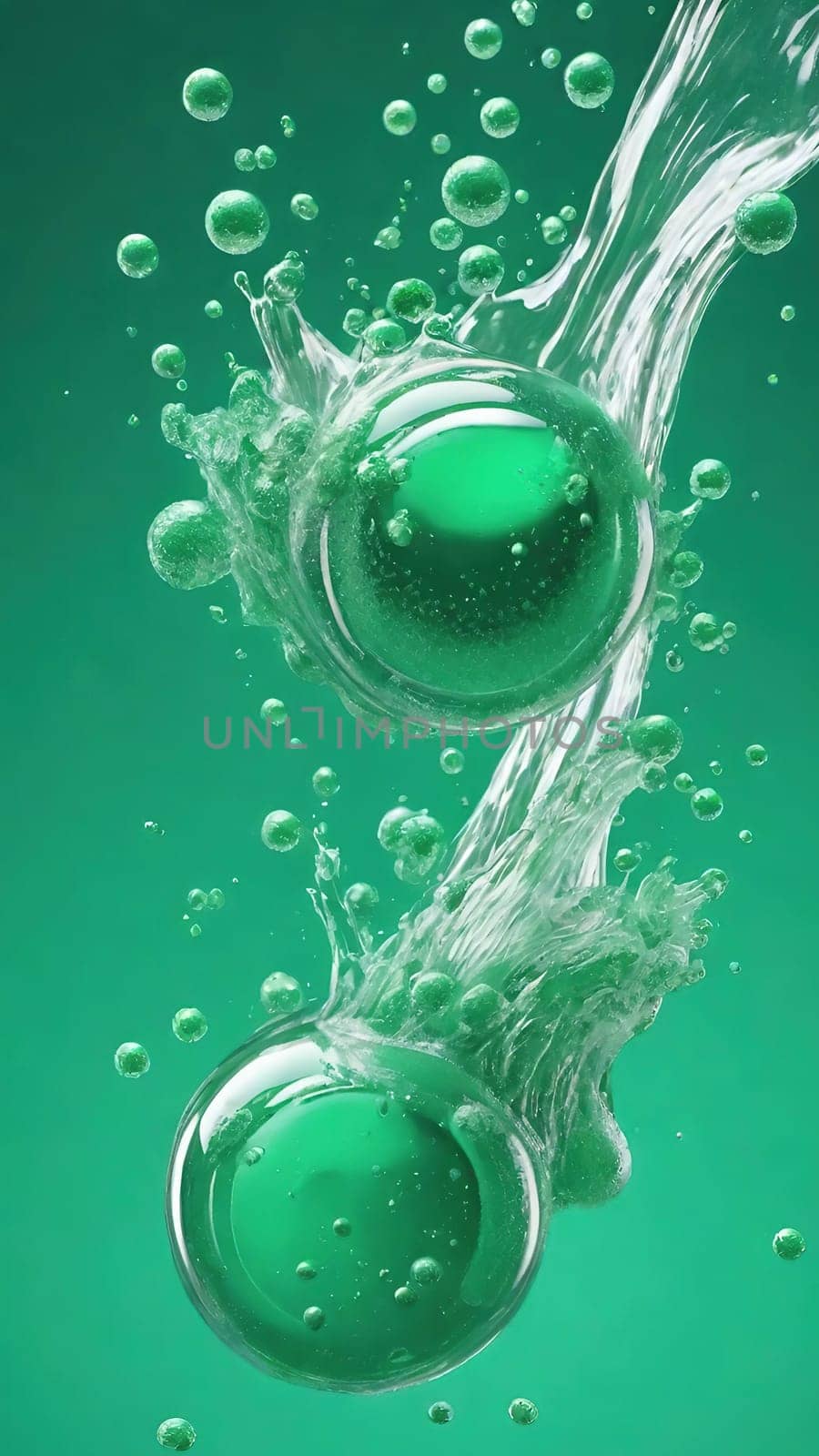 Splash isolated on background. 3D rendered illustration.close up of water drops on background with copy space for text.water splash with bubbles on background. 3D illustration.Abstract background with bubbles in water.