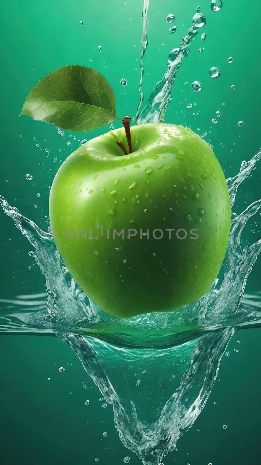 Apple falling into water with splash, isolated on background.Fresh apple with water splash on background. 3d illustration