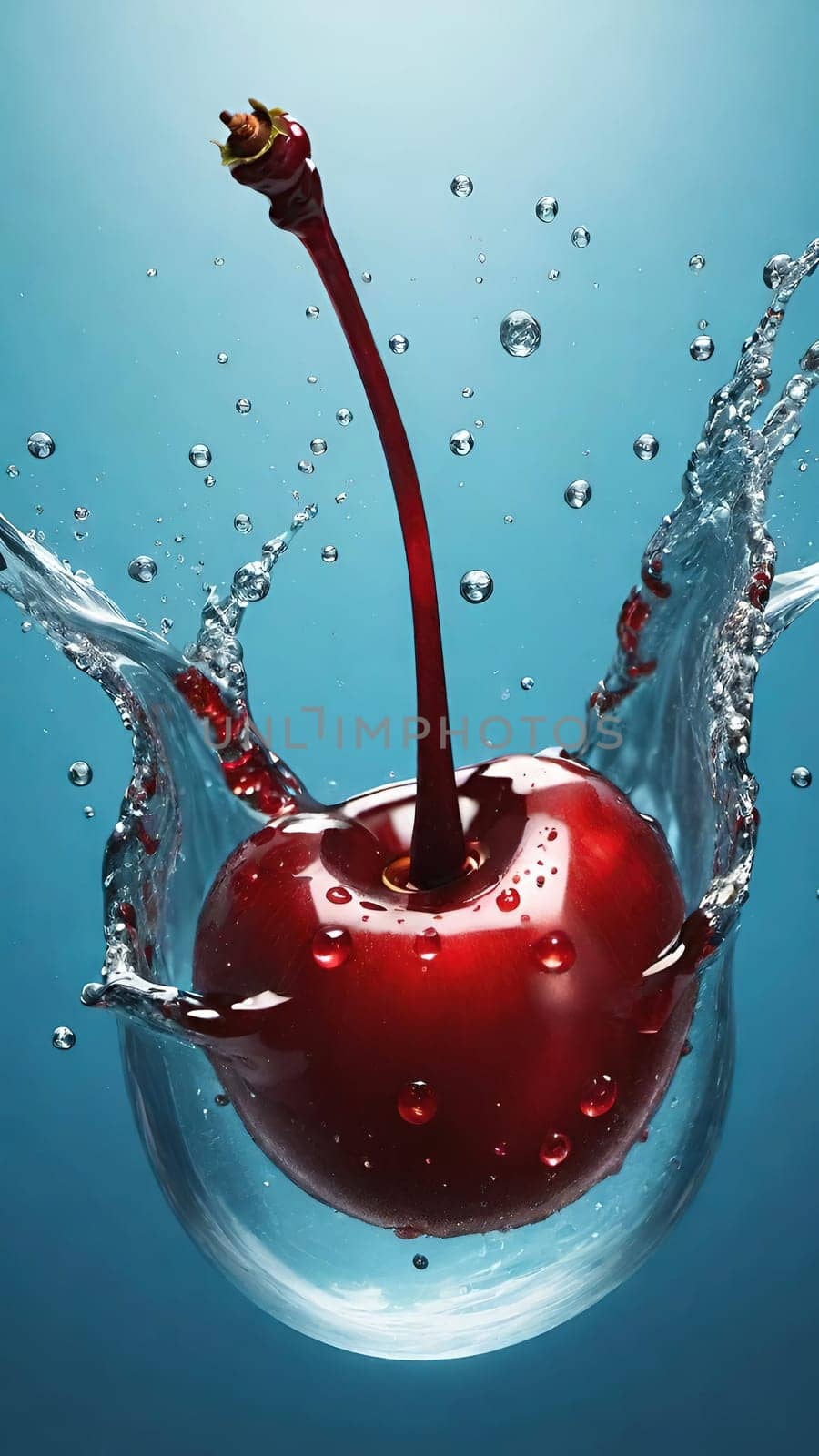 cherry with water splash isolated on background. by yilmazsavaskandag